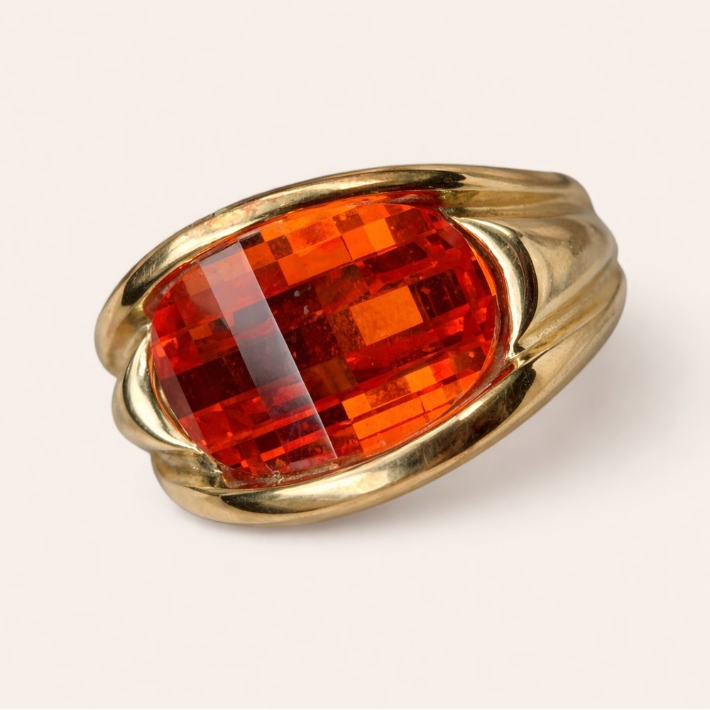 925 sterling silver gold plated orange cocktail ring oval faceted statement